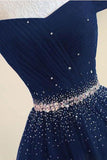 Tulle Navy Blue Off the Shoulder Long Prom Dress, Evening Dress, M214 from www.simidress.com at good price