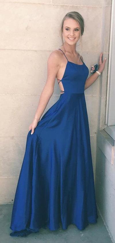 Navy Blue A-line Straps Simple Long Prom Dress, Formal Dress, Party Dress at simidress.com
