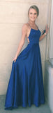 Navy Blue A-line Straps Simple Long Prom Dress, Formal Dress, Party Dress at simidress.com