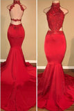 Red Lace Mermaid Halter Long Prom Dress, Formal Dress, Party Dress, M216