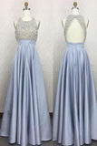 Shinny Top Beading Open Back High Neck A-Line Long Prom Dress, M235