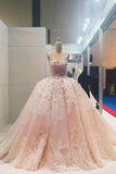 Pink Lace Applique Beads Ball Gown Wedding Dress Quinceanera Dress, SW143