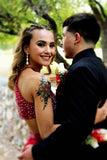 Gorgeous Red Beaded Halter A-line Long Prom Dress with Side Slit from simidress.com