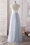 Simple  Ivory Lace Blue Spaghetti Straps Sweetheart Tulle Long Prom Dress from simidress.com