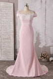 Fabulous Lace Pink Off The Shoulder Neckline Long Prom Dress Bridesmaid Dress, BD90