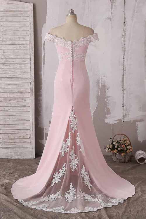 Fabulous Lace Pink Off The Shoulder Neckline Long Prom Dress Bridesmaid Dress from simidress.com