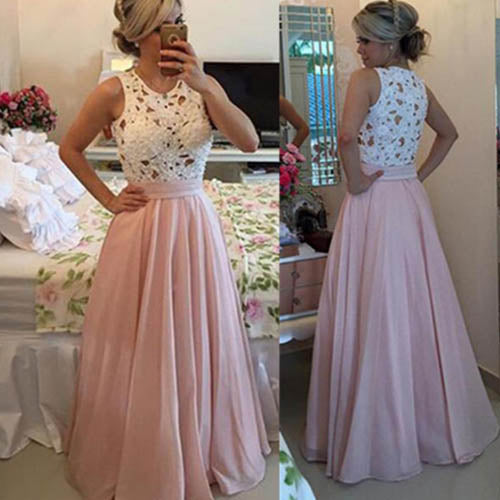 High Neck Pink A-line Floor-length Chiffon Long Prom Dresses Party Dress from simidress.com