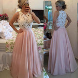 High Neck Pink A-line Floor-length Chiffon Long Prom Dresses Party Dress from simidress.com