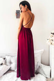 Dark Red Spaghetti Straps Pleated Long Prom Dress with Sequins, Party Dress from simidress.com
