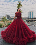 Red Tulle Ball Gown Prom Dress With Appliques, Sweet 16 Dress, Quinceanera Dresses at simidress.com