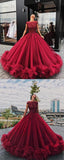 Simidress offer Red Tulle Ball Gown Prom Dress With Appliques, Sweet 16 Dress, Quinceanera Dresses, M278