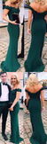 Green Off-shoulder Floor-length Mermaid Party Dress, Long Prom Dresses With Appliques|simidress.com
