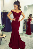 Fabulous Burgundy Lace V-neck Mermaid Long Prom Dresses Party Dress with Beading, M286