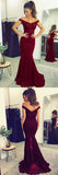Fabulous Burgundy Lace V-neck Mermaid Long Prom Dresses Party Dress with Beading|www.simidress.com
