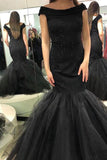 Gorgeous Cap Sleeve Mermaid Tulle Long Prom Dress with Beading Prom Gowns, M296