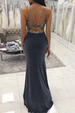 Grey Mermaid Round Neck Floor-Length Long Prom Dress with Beading, M297 at simidress.com