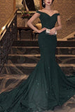 Gorgeous Green Sparkly Mermaid V Neck Long Prom Dress with Sweep Train, M298