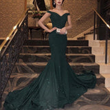 Gorgeous Green Sparkly Mermaid V Neck Long Prom Dress with Sweep Train, M298