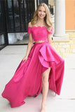 Fashion Two Piece Off Shoulder Long Prom Dress with Lace, Satin Formal Dresses, M300