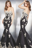 Fabulous Black Strapless Mermaid Long Prom Dress with Appliques, Evening Dress, M304