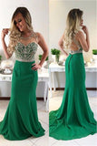 Gorgeous Cheap Green Beaded Mermaid Long Prom Dresses, Evening Dress, M311