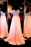 Hot Pink Rhinestone A-line Chiffon Sweetheart Strapless Long Prom Dresses, M314