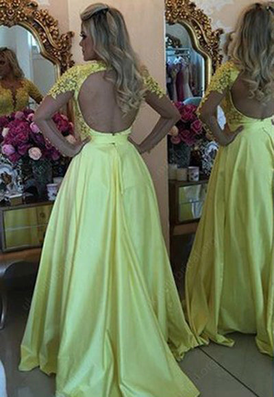 Tulle Silk-like Satin A-line Scoop Appliques Lace Long Sleeve Prom Dresses, M318 at simidress.com