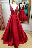 Red V-Neck A Line Beaded Backless Quinceanera Dresses Cheap Prom Dress, M331