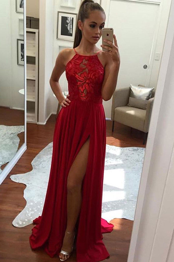 A-Line Halter Prom Dresses,Split-Front Chiffon Prom Gown,Evening dress Simidress A-Line Halter Prom Dresses,Split-Front Chiffon Prom Gown,Evening dress Simidress