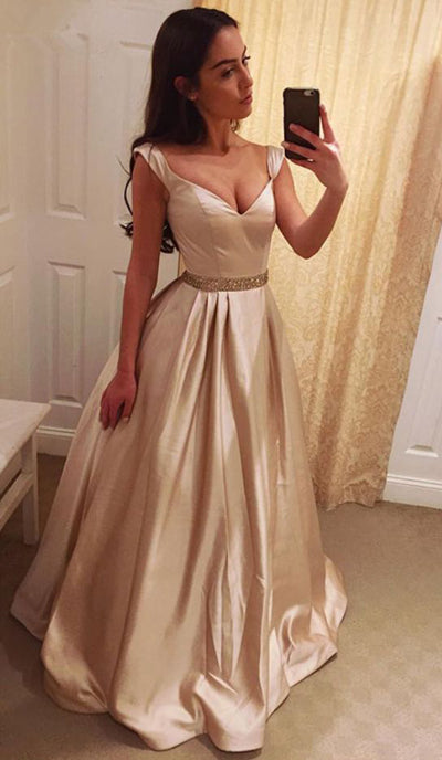 Elegant A-Line V-Neck Long Prom Dresses,Evening Dress Formal Dress, M87