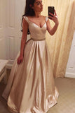 Elegant A-Line V-Neck Long Prom Dresses,Evening Dress Formal Dress, M87