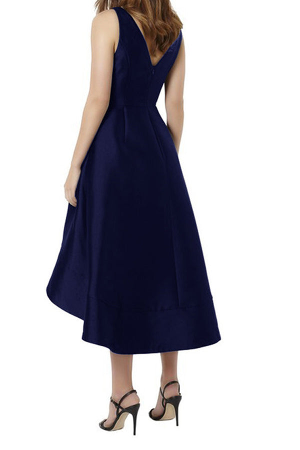 Navy Blue A-line High Low Simple Bridesmaid Dress,Wedding Party Dress ...