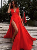Red Split Prom Dresses,V Neck Chiffon Evening Dresses, Sexy Party Gowns, MI32 | red prom dresses | cheap prom dresses | simple prom dresses | evening dresses | formal dresses | Simidress.com