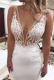Mermaid Deep V-neck Lace Appliques Wedding Dress With Sweep Train, SW605 | v neck wedding dresses | wedding gowns | lace wedding dress | simidress.com