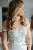 Mermaid Off Shoulder Lace Illusion Neck Wedding Dresses With Train, SW412 | cheap wedding dresses | bridal gowns | lace wedding dresses | wedding gowns | www.simidress.com
