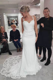 Mermaid Satin Lace Spaghetti Straps Sweetheart Neck Wedding Dresses, SW571