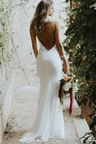 Mermaid V-neck Backless Wedding Dresses With Train, Wedding Gowns, SW581
