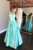 Mint Green Satin A-line Long Prom Dresses, Evening Dress With Pockets, SP769 | long formal dresess | simple prom dresses | party dresses | www.simidress.com