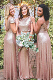 Mismatched Rose Gold Sequin Long Wedding Party Dresses,Bridesmaid Dresses, BD60 | bridesmaid dresses | rose gold bridesmaid dresses | maid of honor | www.simidress.com