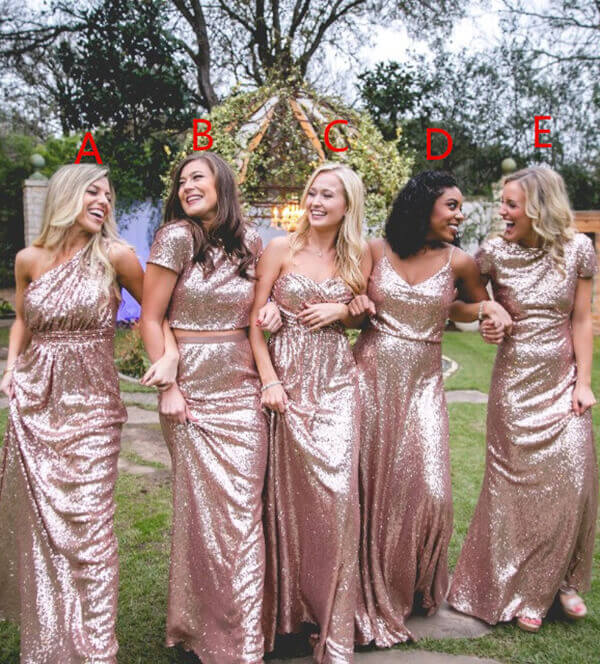 Mismatched Rose Gold Sequin Long Wedding Party Dresses,Bridesmaid Dresses, BD60 | sequins bridesmaid dresses | cheap bridesmaid dresses | budget bridesmaid dress | www.simidress.com