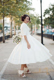 Modest Taffeta A-line V-neck Tea Length Wedding Dresses, Bridal Gowns, SW458 | cheap wedding dresses on line | short wedding dresses | beach wedding dresses | www.simidress.com