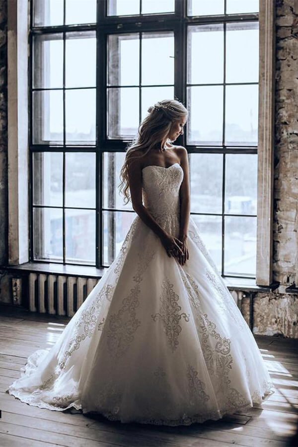 Lace A-line Sweetheart Wedding Dress with Appliques, SW416 | Simidress Lace A-line Sweetheart Wedding Dress with Appliques, SW416 | Simidress