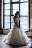 Modest Tulle Lace A-line Sweetheart Wedding Dresses with Appliques, SW416