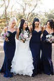 Navy Blue Mermaid Sweetheart Spaghetti Straps Long Bridesmaid Dresses, BD130 | satin bridesmaid dresses | bridesmaid dresses near me |  blue bridesmaid dresses | simidress.com