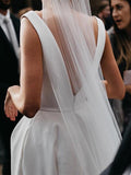 New Arrival Ivory Satin A-line V-neck Simple Wedding Dresses With Slit, SW437 | cheap wedding dress | simple wedding dress online | bridal dresses | www.simidress.com