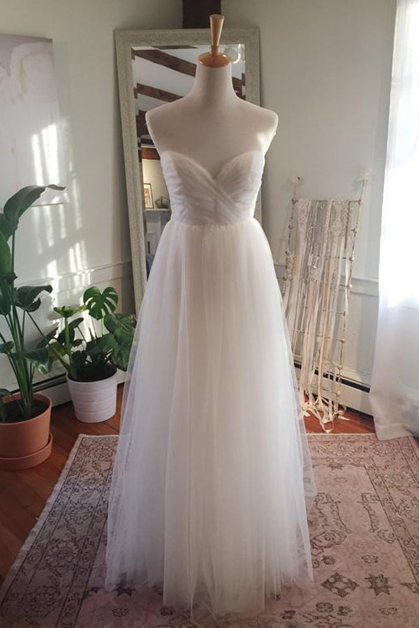 Simple Sweetheart Strapless Open Back Wedding Dresses,Floor Length Layers Tulle Wedding Gown