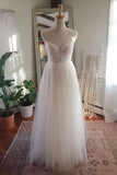 Simple Sweetheart Strapless Open Back Wedding Dresses,Floor Length Layers Tulle Wedding Gown