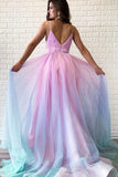 Ombre Beaded Spaghetti Straps V Neck Prom Dresses, Graduation Dress, SP684 | ombre prom dresses | party dresses | evening dresses | formal dresses | www.simidress.com