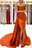 Orange Mermaid Satin Off-the-Shoulder Prom Dresses, Evening Dresses, SP878 | cheap prom dresses | simple prom dresses | orange prom dress | simidress.com