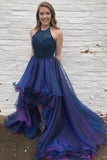 Organza A-line Beaded Bodice Halter High Low Prom Dresses, Evening Gown, SP829 | purple prom dresses | cheap long prom dresses | a line prom dresses | simidress.com